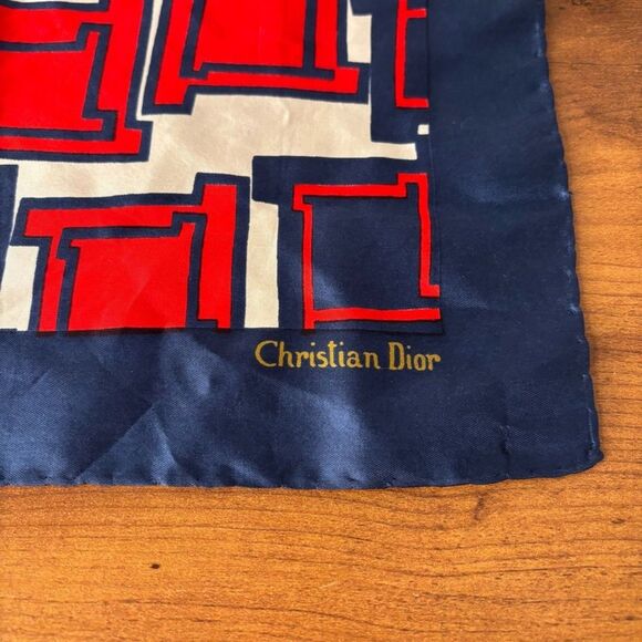 VTG Christian Dior Red White & Blue Silk Scarf Made in Italy - Picture 4 of 10